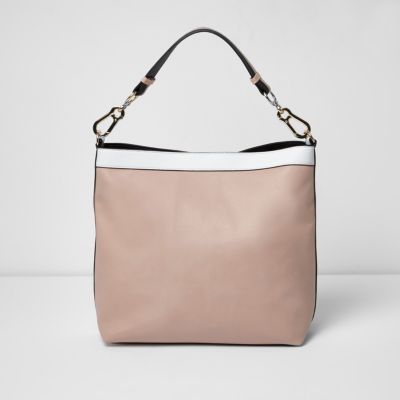 Pink metallic woven slouch tote bag